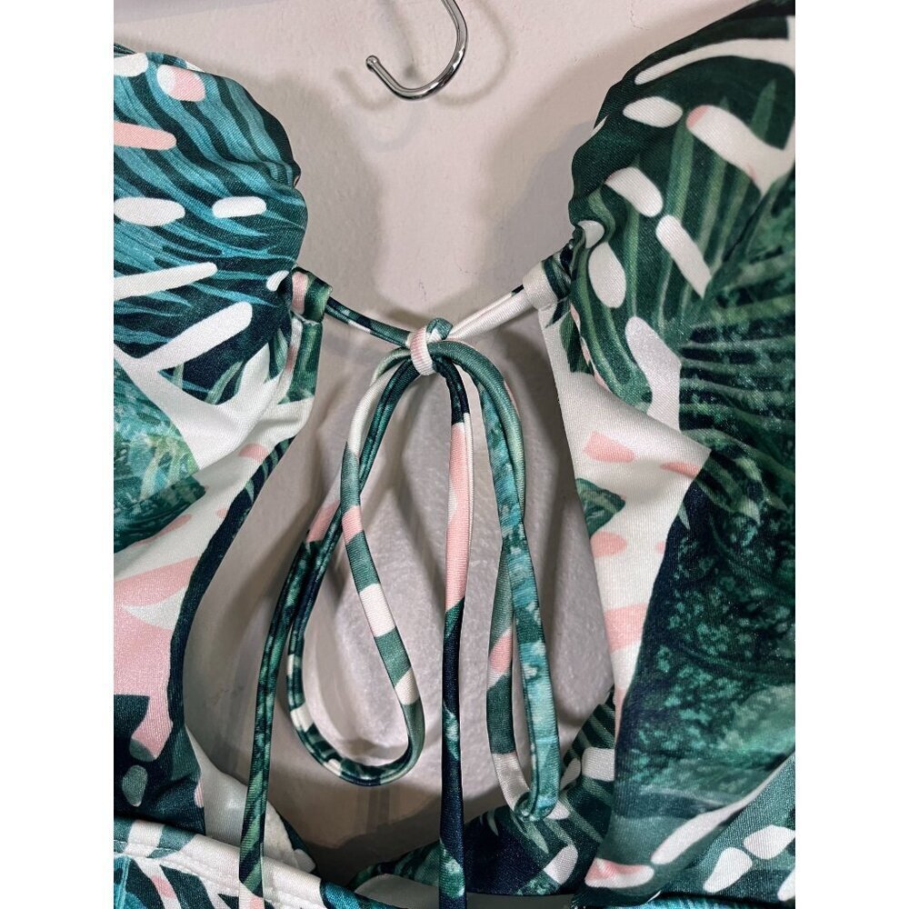 Pacsun Swimsuit L Green Tropical Palm Leaf Floral Resort Beach Feminine Boho 90s - Picture 5 of 15